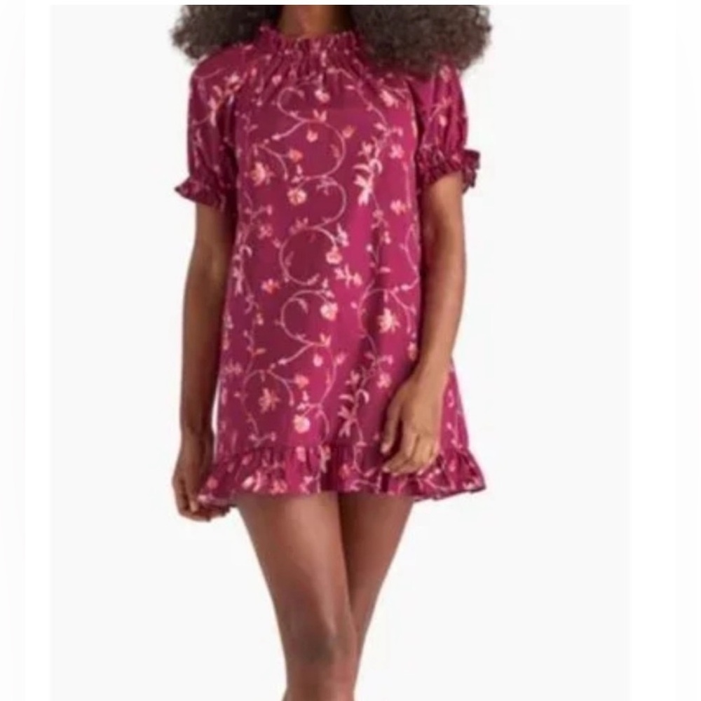 Hill House Home Katherine Nap Dress Burgundy Botanical Size Small NWOT